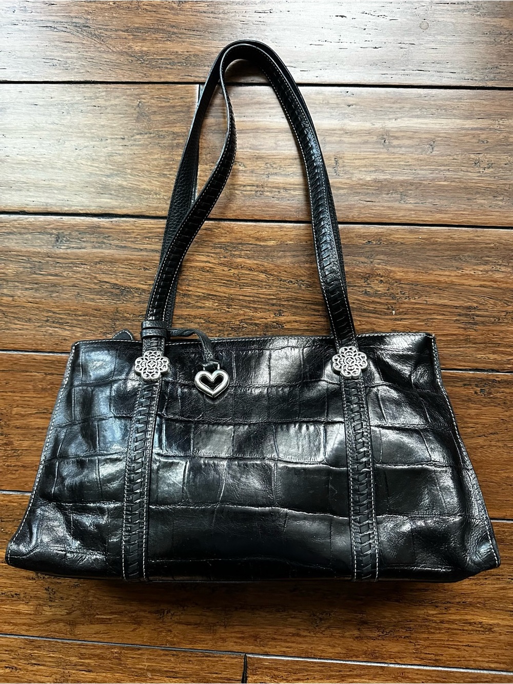 Brighton Sienna Leather Crocodile Embossed Satchel Shoulder Bag Luxury Preppy